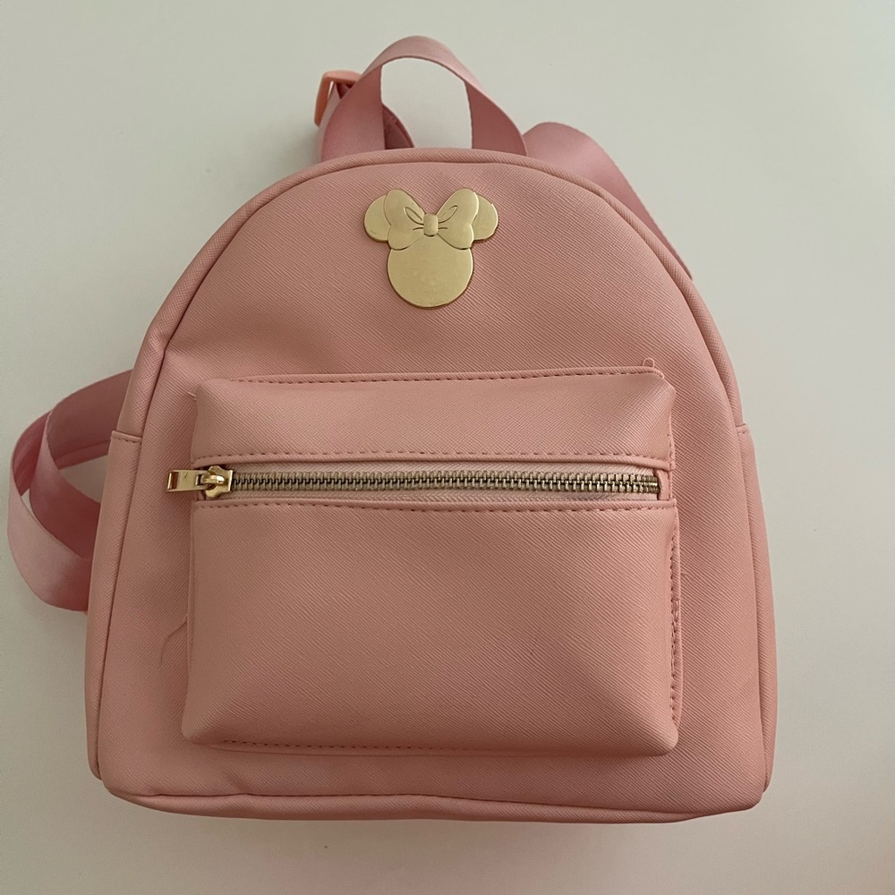 Pink Backpack with Gold Mouse Emblem